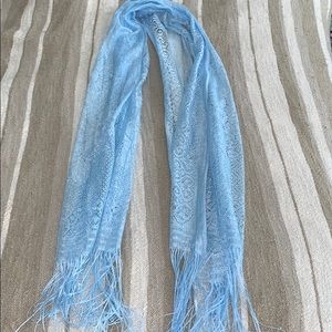 Elegant Lacey fringe blue scarf